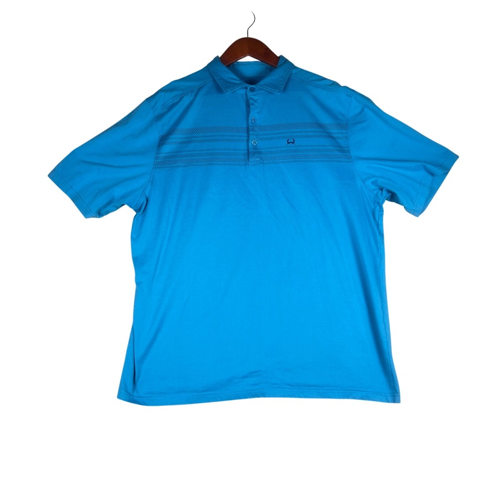 Cinch Mens XXL Blue Striped Short Sleeve‎ Performance Western Polo Shirt